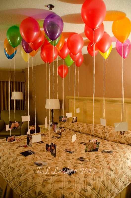 Attach your fav pics of each other and float with helium balloons.