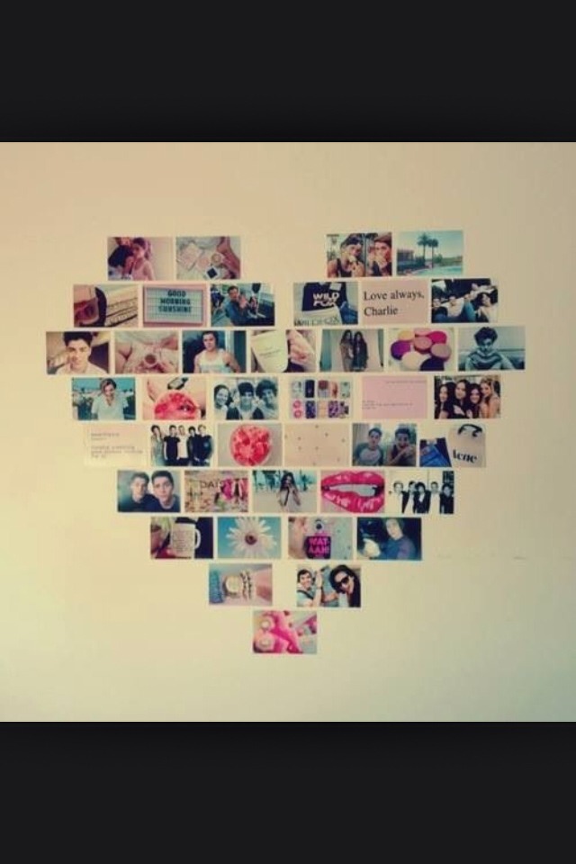 heart shaped photo wall