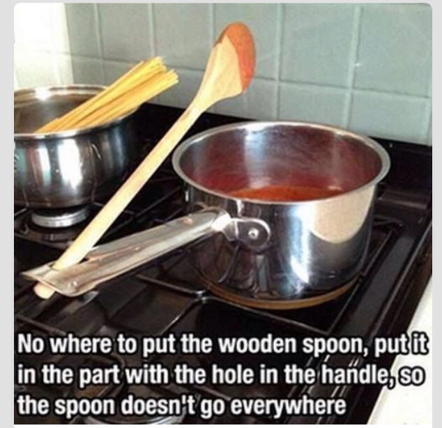 Put Spoon In Pan Handle To Keep It from Going Any Where Trusper