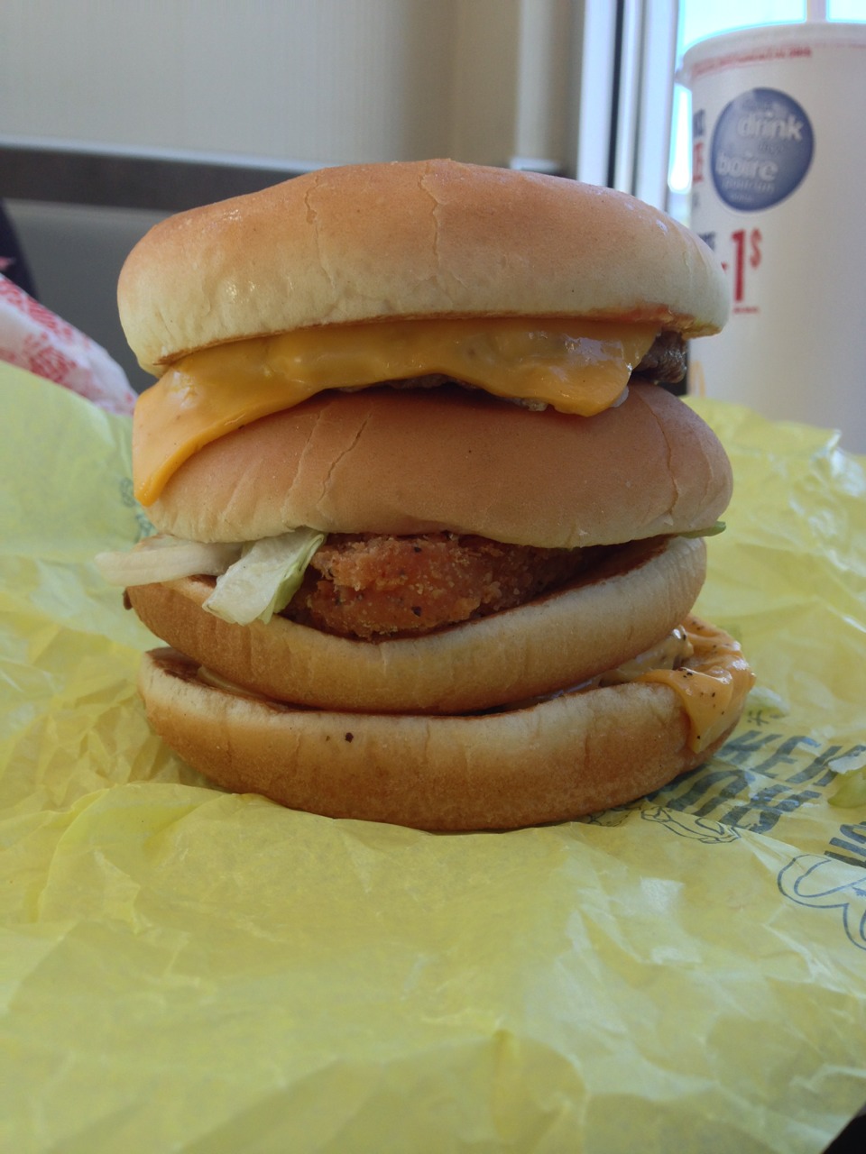 McGangBang Sandwich (McDouble & A Junior Chicken) Place Junior Chicken