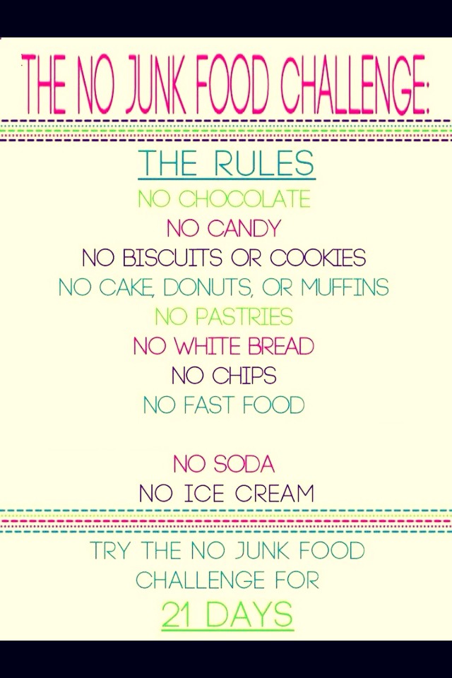 21 Day No Junk Food Challenge Printable