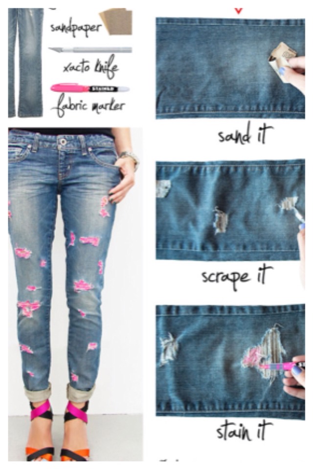 🌟DIY DISTRESSED DENIM JEANS WITH A POP OF COLOR🌟 Trusper